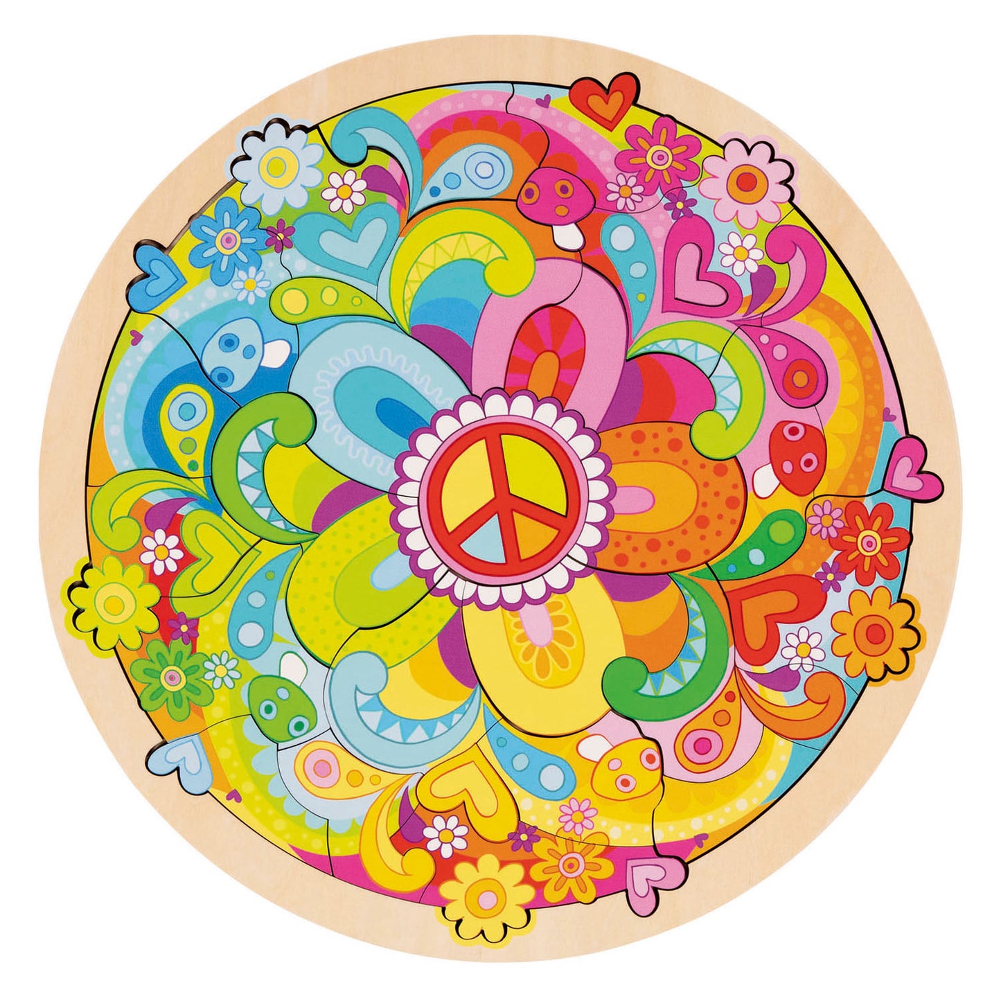 Puzzle in legno Goki fiori mandala - 34 pezzi.