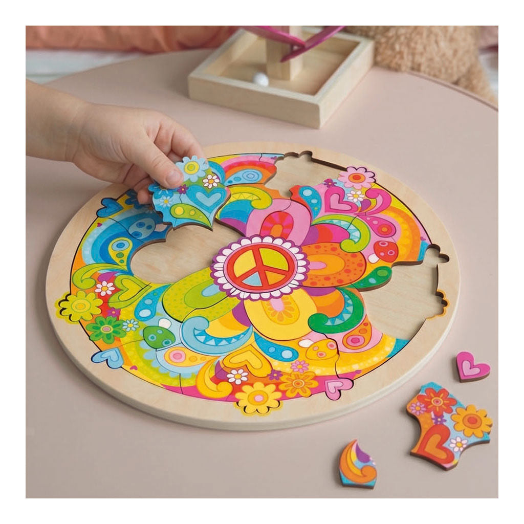 Puzzle in legno Goki fiori mandala - 34 pezzi.