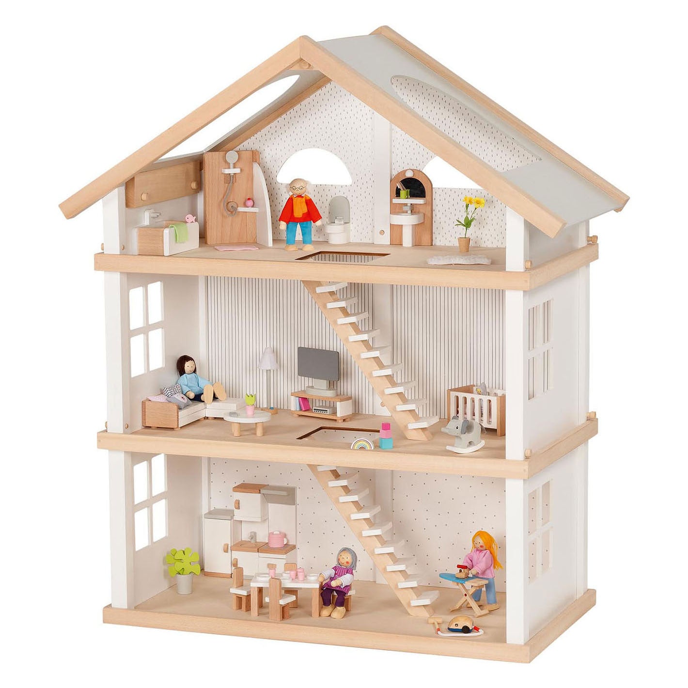 Goki Wooden Poppenhuis Vida moderna con 3 pisos