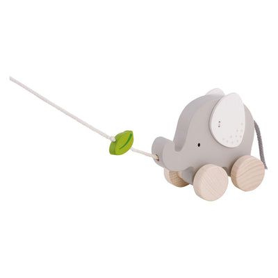 Goki houten trekdier olifant met blad