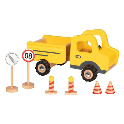 Goki Wooden Work Vehicle con segnali stradali, 7dlg.