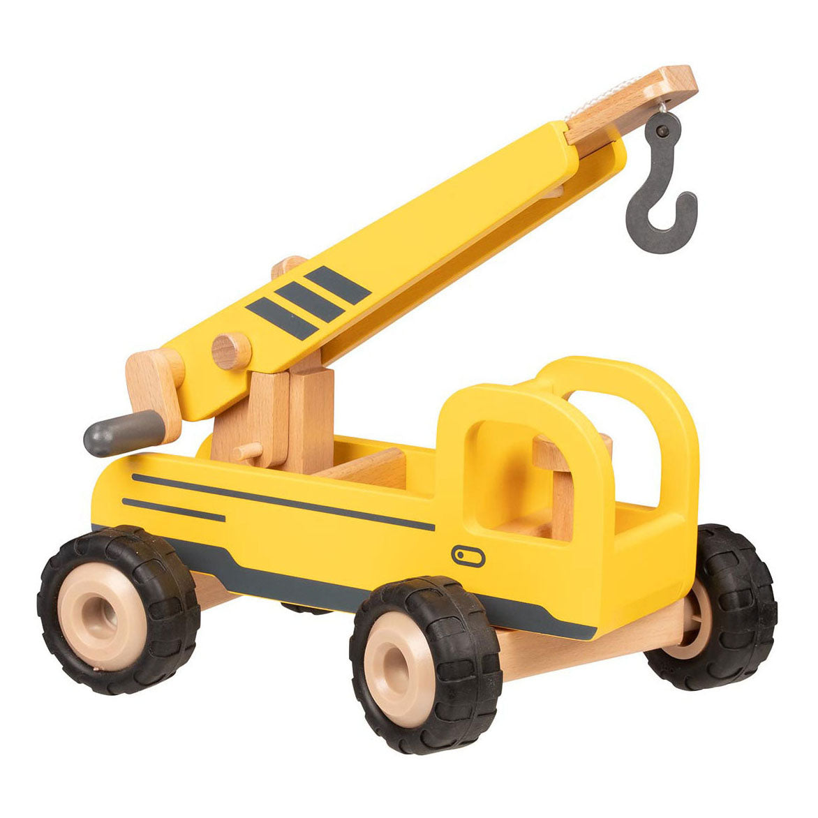 Camión de grúa de madera goki amarillo
