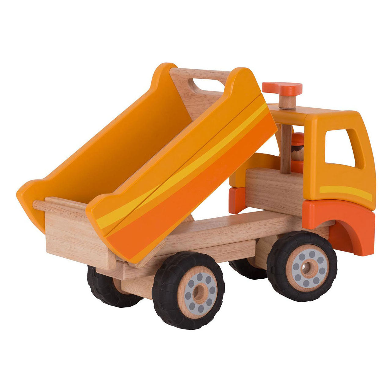 Goki Wooden Tilt Truck Orange con ruedas giratorias