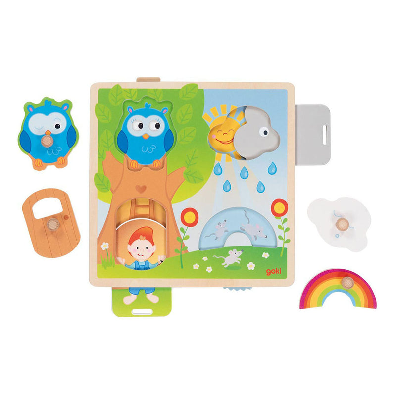 Goki houten achtergrond vormenpuzzel weer, 4st.