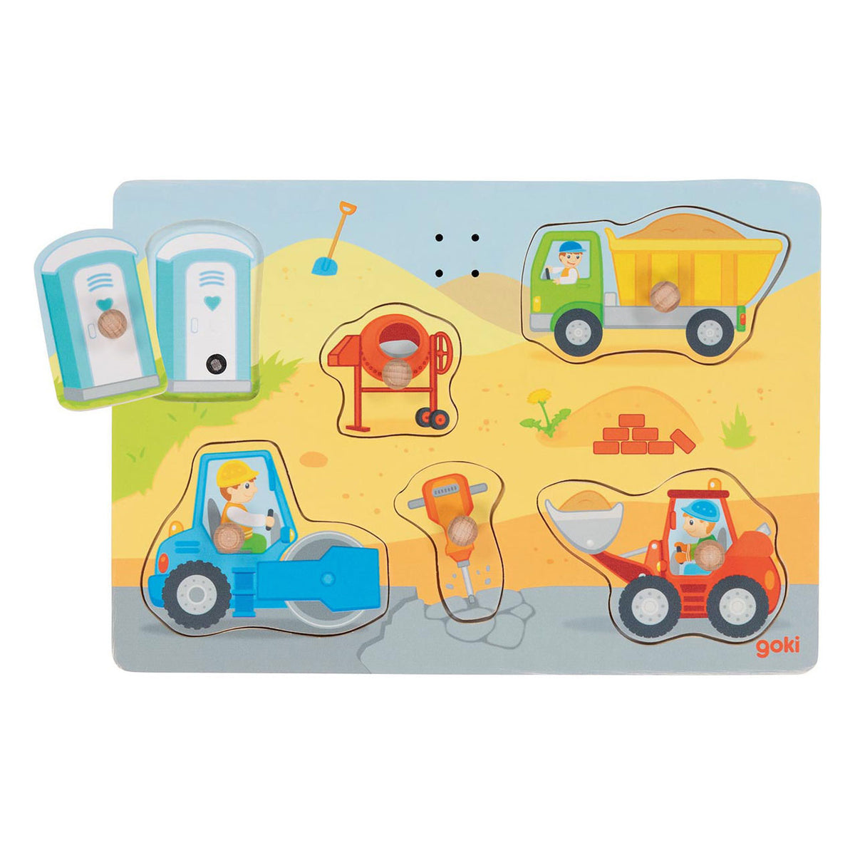 Goki Wooden Shape Puzzle Construction With Sound, 6st.