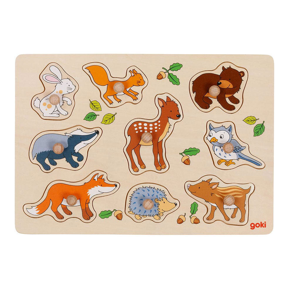 Goki Wooden Stud Puzzle Forest Animals, 9st.