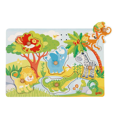 Goki Wooden Nick Puzzle Zoo con sonido, 6st.