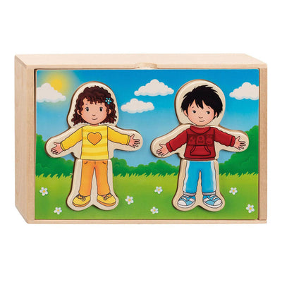 Goki Wooden Dressing Puzzle Boy and Girl en Houten Box, 36.