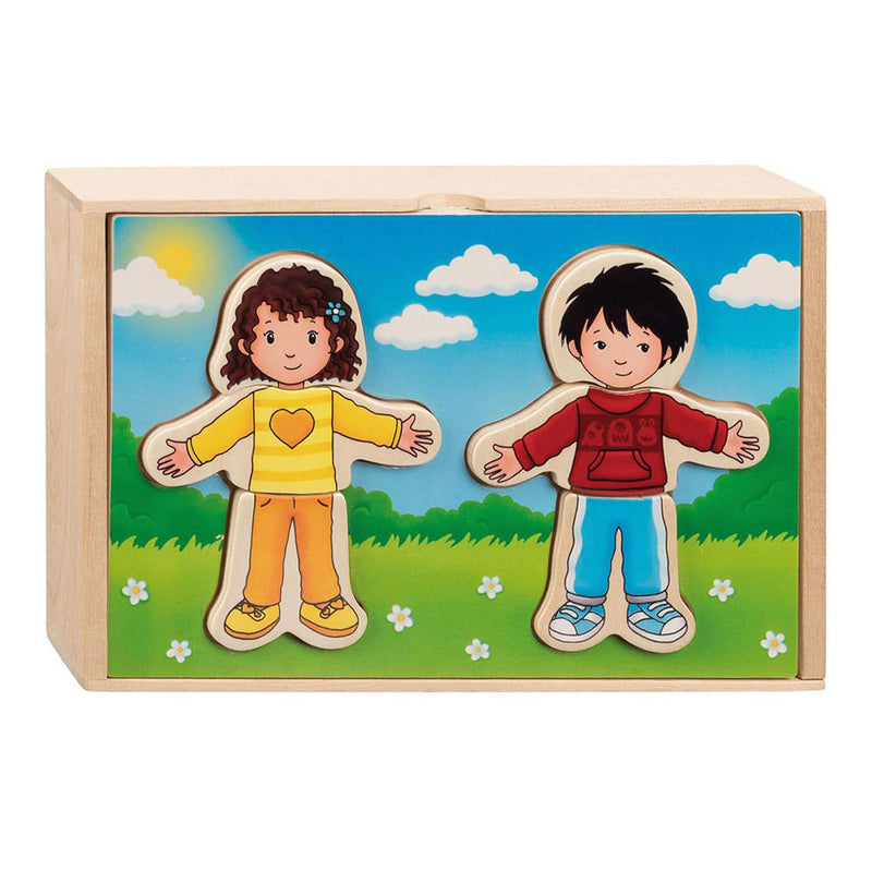 Goki Wooden Dressing Puzzle Boy and Girl en Houten Box, 36.
