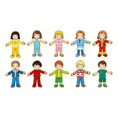 Goki wooden dressing puzzle boy and girl in Houten Box, 36st.