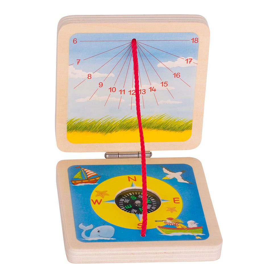 Goki Wooden Sundial e bussola tascabile