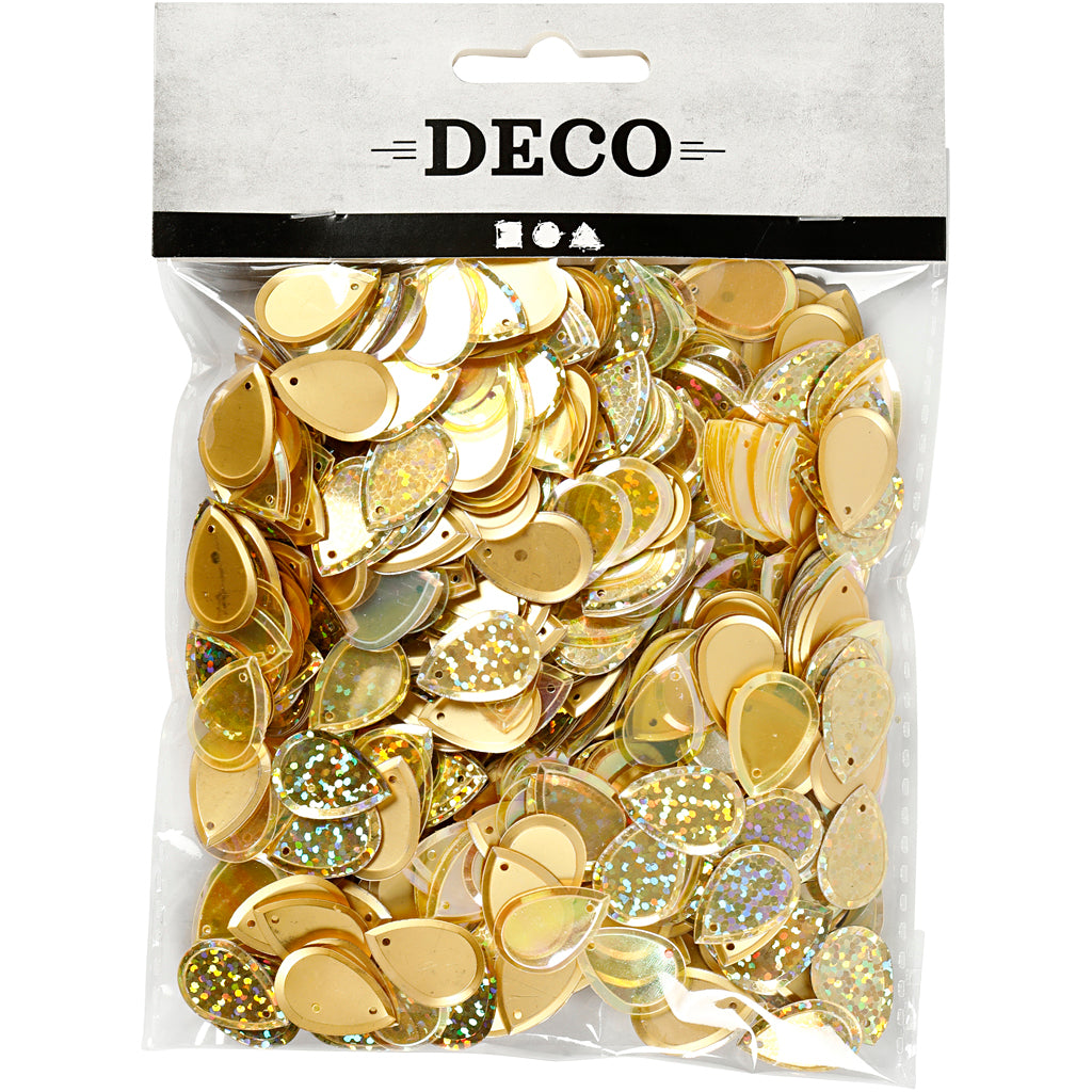 Creativ company sequins, drop, size 14x19 mm, gold, 50 gr 1 box