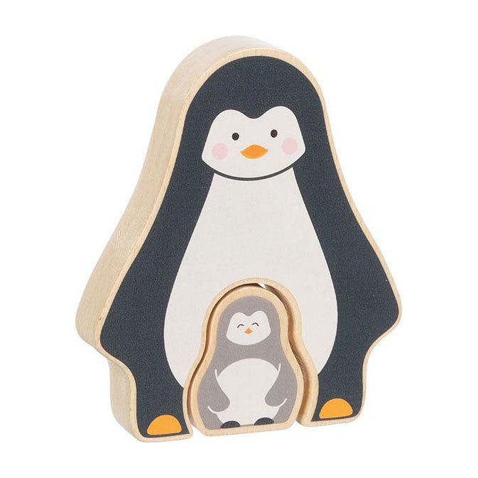 Rompecabezas de madera Goki pingüino de pie, 2 piezas.