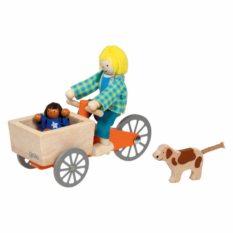 Goki Dollhouse Wooden Bike con bambino e cane