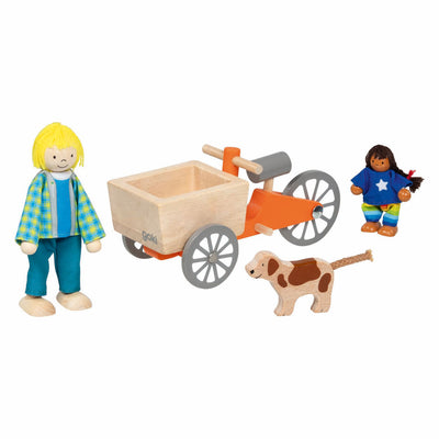 Goki Dollhouse Bike de carga de madera con niño y perro