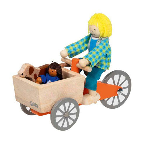Goki Dollhouse Wooden Bike con bambino e cane