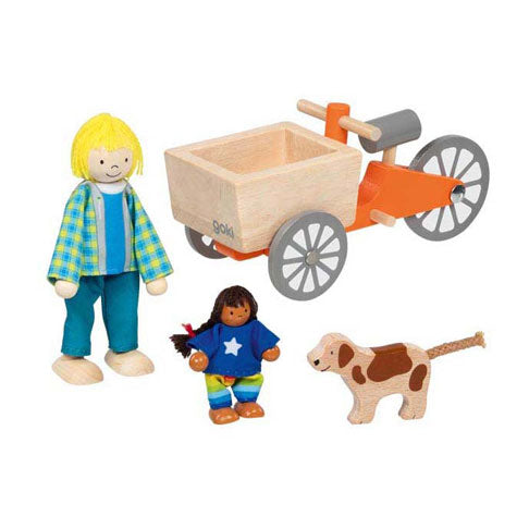 Goki Dollhouse Wooden Bike con bambino e cane