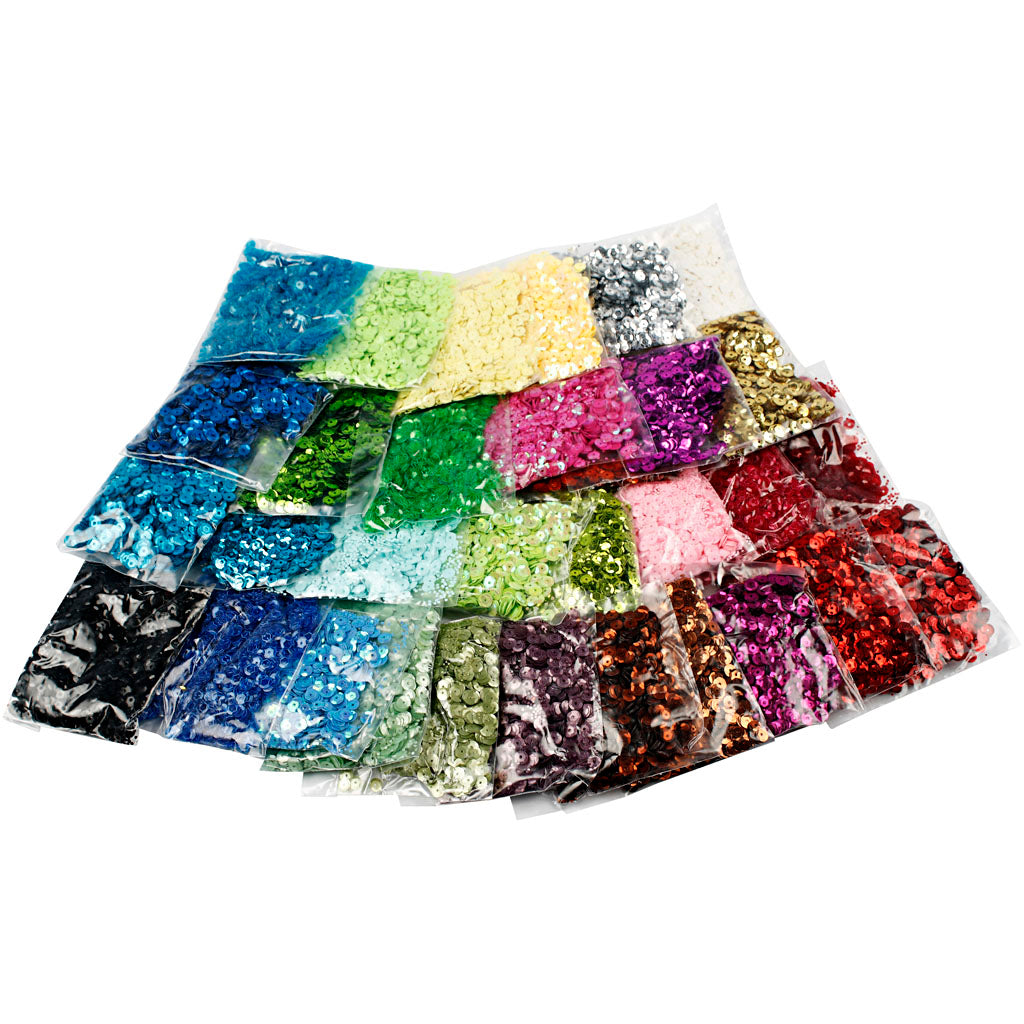 Creativ Company sequins, Dim 6 mm, 32x25 gr 1 box
