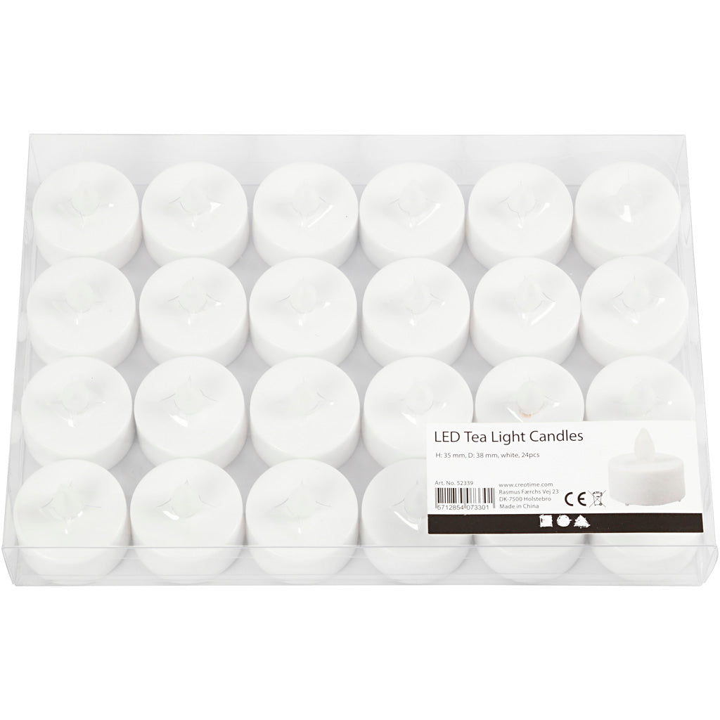 Creativ company LED tea lights, h: 35 mm, d 38 mm, white, 24 pieces 1 box