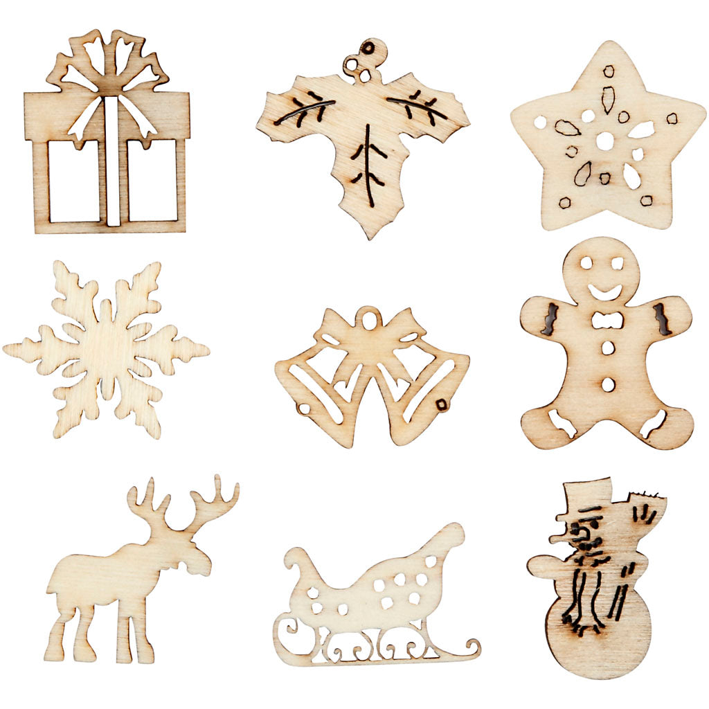 Creativ company decoración en madera, Navidad, medida 28 mm, 45 piezas, 1 caja