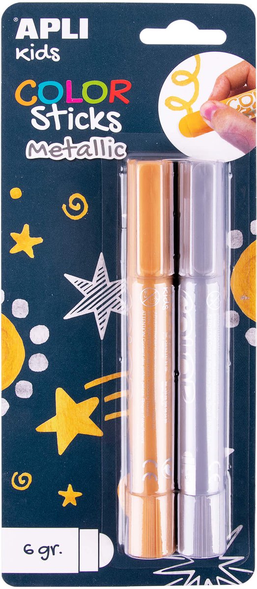 Apli Kids Paint Sticks Metallic Gold e Silver 6 pezzi – Colori creativi per bambini.