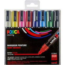 Uni-Posca Posca Marker, AFM PC-5M, line thickness 2.5 mm, medium, various colors, 8 piece 1 box