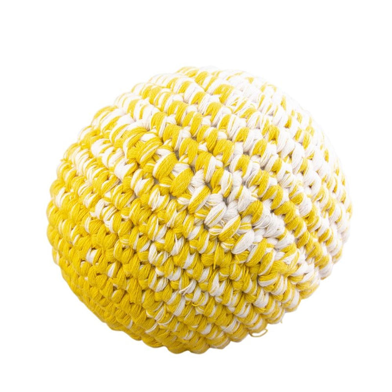 Ovillo tejido a crochet jaspeado amarillo ocre 12 cm (3