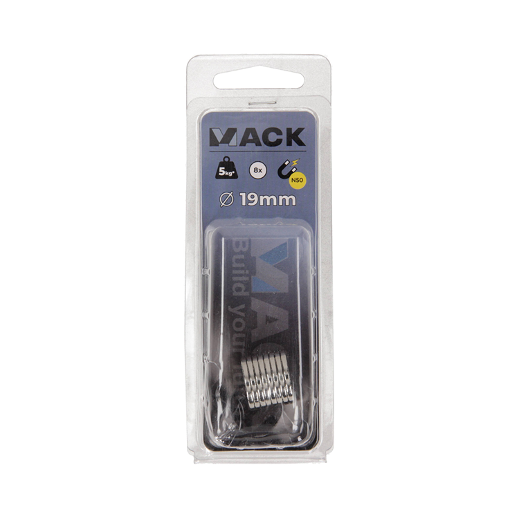 Mack 1076875 - dischi magnetici al neodimio 19mm*2mm (n50) - argento 8pz | 4 pezzi