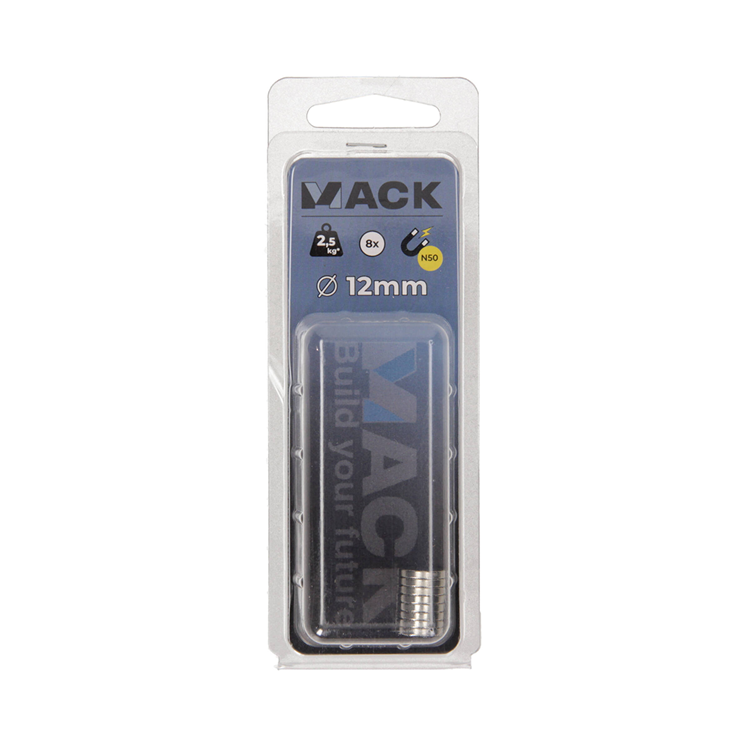 Mack 1076877 - disc magnets neodymium 12mm*2mm (n50) - silver 8pcs | 4 pieces