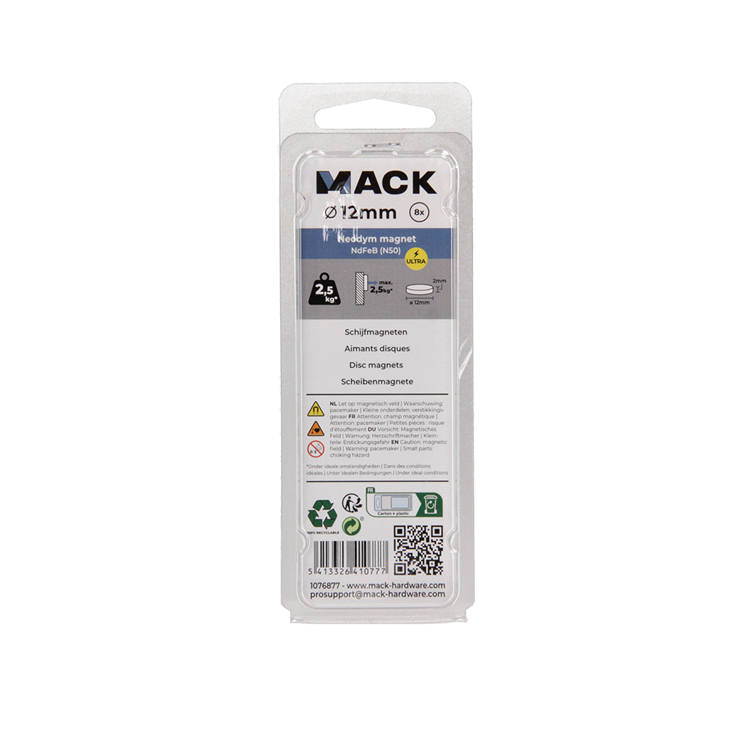 Mack 1076877 - disc magnets neodymium 12mm*2mm (n50) - silver 8pcs | 4 pieces