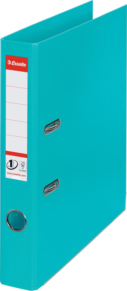 Raccoglitore Esselte n.1 Power A4 in plastica con porta etichette - 2 anelli - larghezza dorso 50 mm - capacità di 350 fogli - turchese