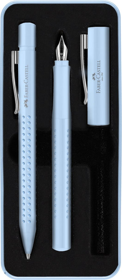 Caja de regalo faber-castell - bolígrafo y pluma estilográfica grip 2010 harmonía - azul cielo - fc-201524