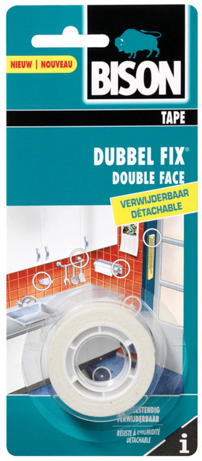 Cinta de montaje Bison Doublefix removible 1,5 metros x 19 mm - para interiores - cinta adhesiva de doble cara, extra potente, alternativamente taladrar tornillos, se puede quitar sin dejar rastro
