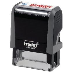 Ty stamp office print blue, red 'geprüft'