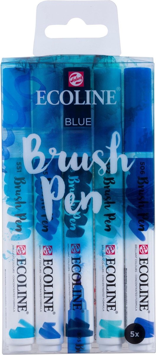 Ecoline brush pen set blauw | 5 kleuren
