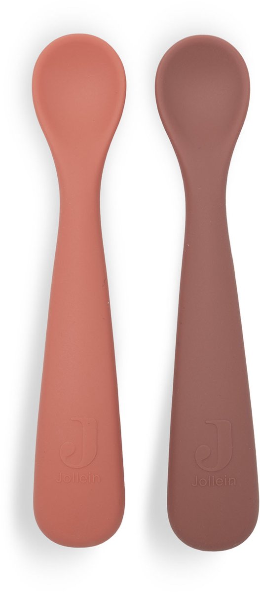 Cuchara para bebé Jollein - cubiertos para bebé de silicona - tonos rubor - 2 piezas