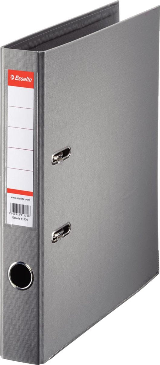 Raccoglitore Esselte n.1 Power A4 in plastica con porta etichette - 2 anelli - larghezza dorso 50 mm - capacità 350 fogli - grigio
