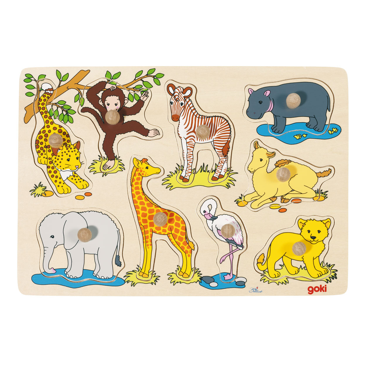 Goki Wooden Nick Puzzle Animali selvatici, 9dlg.