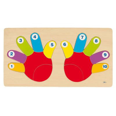 Goki houten telpuzzel hand, 14st.