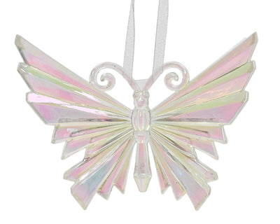 Decoris ciondolo natalizio farfalla in plastica iridescente