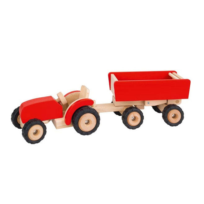 Tractor de madera Goki con remolque