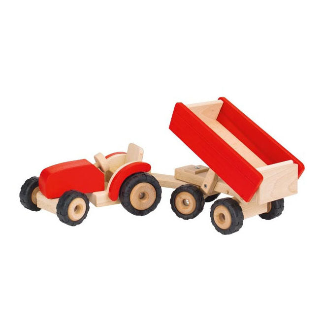 Goki Wooden Tractor con rimorchio