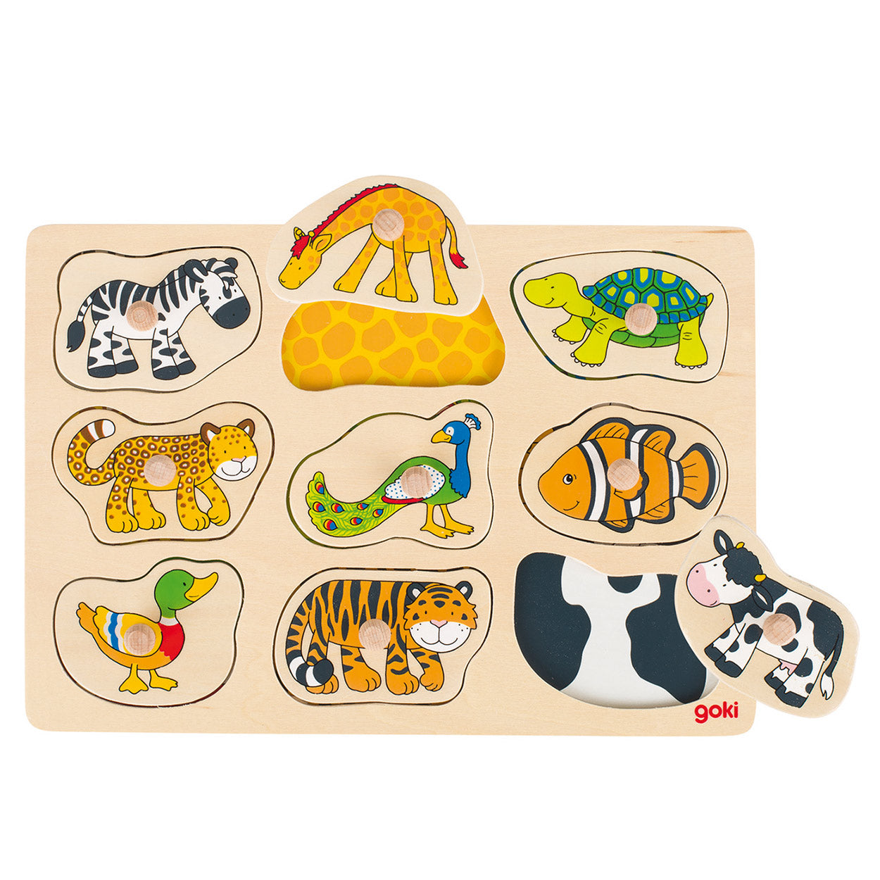 Goki Wooden Animal Nick Puzzle, 9st.