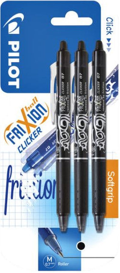 Penna roller Pilot Frixion Clicker nera 0,35 mm blister da 3 pezzi | blister da 3 pezzi