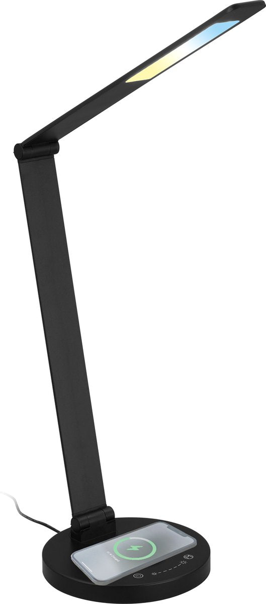 Briloner cuma - Lámpara de escritorio LED - con bandeja de carga inductiva - regulable - táctil - función de memoria - control de temperatura de color CCT - ø18 x 44 cm - negro