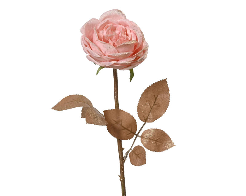 Decoro rosa su stelo con glitter rosa h57cm