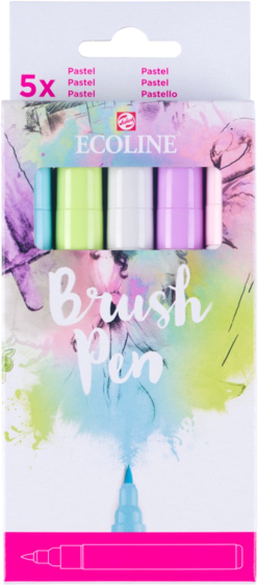 Ecoline brush pen set pastel, 5 kleuren