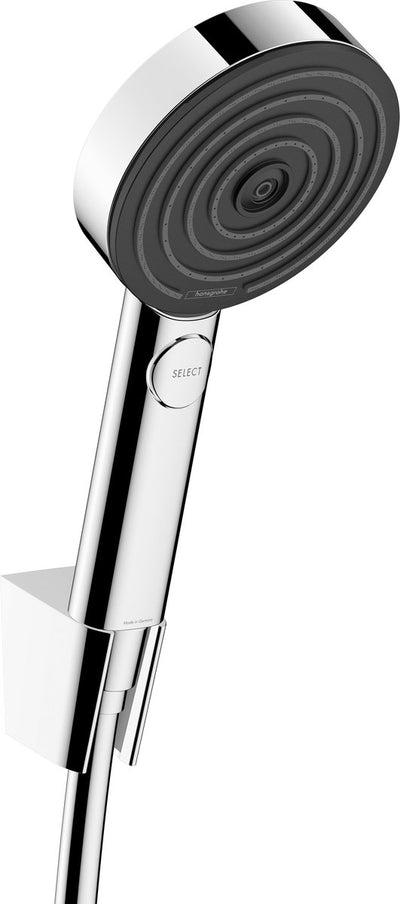 Hansgrohe pulsafy select s - set soffione doccia, supporto e tubo flessibile, 3 tipi di getto, ecosmart, cromo 24306000