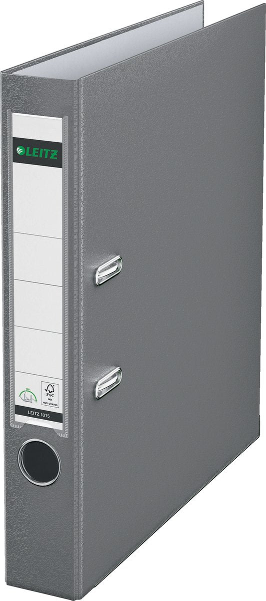 Ordner leitz 1015 plastica larghezza 5,2 cm grigio inserto etichetta foro di presa