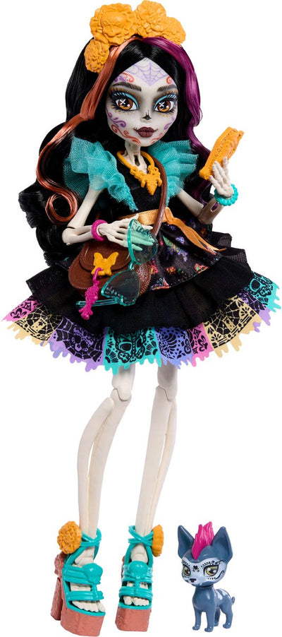 Monster high skelita calaveras - muñeca de moda con candelita mascota